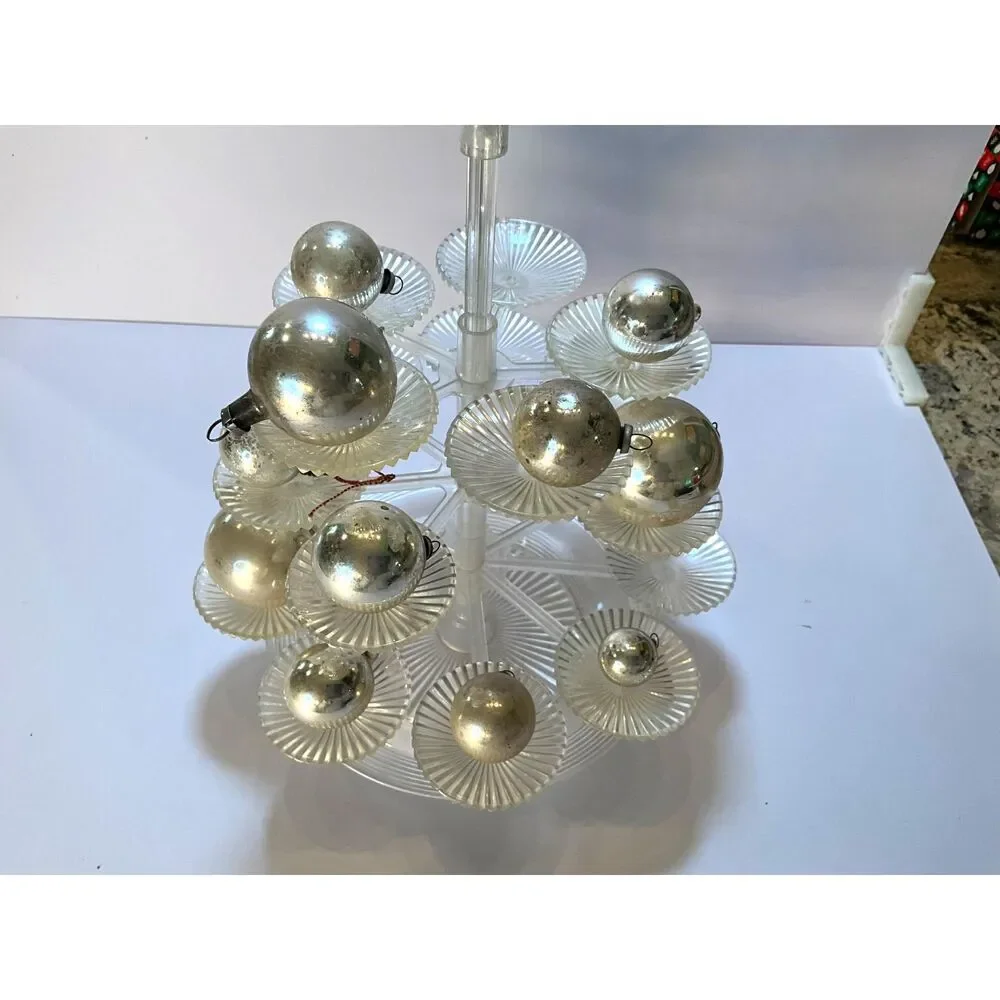 12 vintage silver Christmas balls; different sizes - Shiny Brite must see